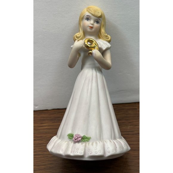 Growing Up Birthday Girls Age 9 Porcelain Blonde Figurine 1981 Enesco - Picture 7 of 8
